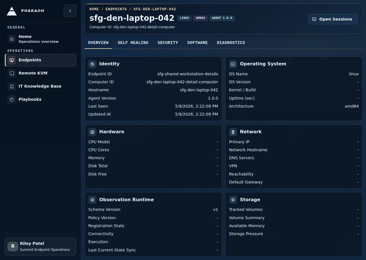 Endpoint details page with the Open Sessions handoff into the live investigation workspace.